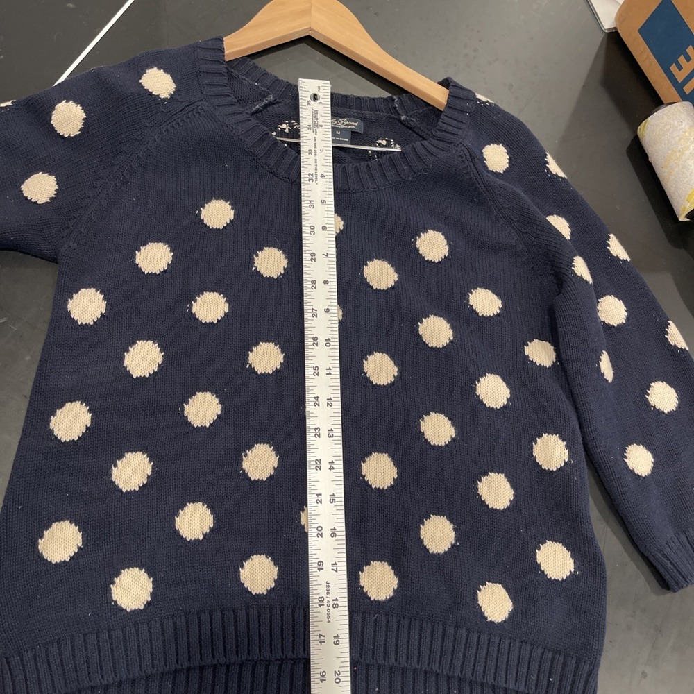 Women's Medium Navy Polka Dot Sweater 3/4 chunky Knit Twee Preppy academia - Picture 11 of 11